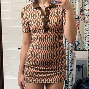 Zara brown geo print polo mini dress Size Small